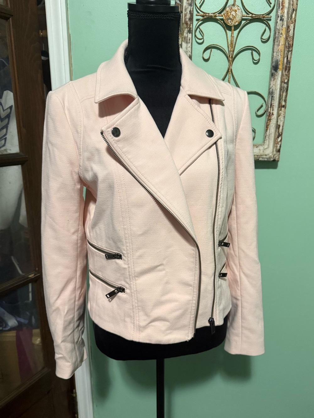 Banana Republic Light Pink Knit Moto Jacket Size 10